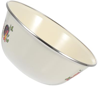 CIYODO 2 Cuencos de Hierro Esmaltado Vintage Beige, Base Plana y Aptos para Cocina de Inducción, Diseño Retro Simple, Pack de 2 Piezas para Uso en Cocina