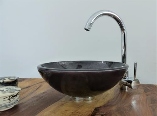 Nero Aufsatz Glas Waschbecken Purple Black Crushed Look 31cm runde Waschschale klein schwarz