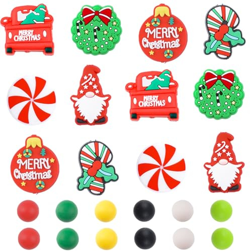 URROMA Lot de 36 Perles de Noël en Silicone irrégulières et Rondes en Forme de Guirlande de Père Noël pour Loisirs créatifs