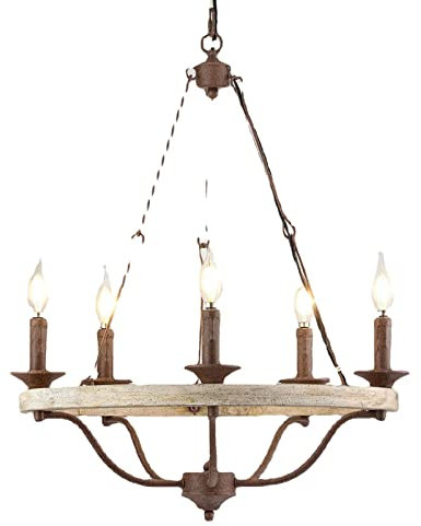 Lustre à Bougies à 6 lumières, Lustre Industriel Rustique à Suspension, Lampe de Plafond Vintage pour Chambre à Coucher, Couloir, Cuisine, Salle à Manger, Foyer, Douille E12 Mat.