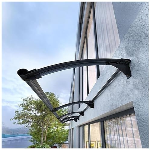 Grande tettoia per esterni per la protezione della porta d'ingresso, impermeabile, con grondaie e design ad arco, ideale per tempeste, pioggia, neve e grandine, 100 x 280 cm