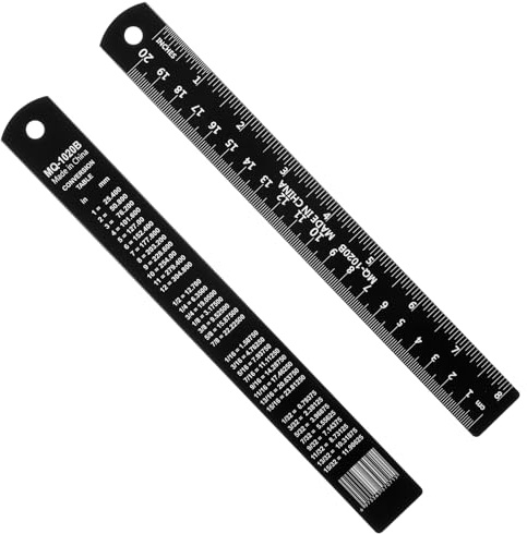 Kit de règle en métal de 20 cm, règle droite en acier inoxydable avec centimètres, millimètres, pouces et table de conversion, outil de mesure de précision pour l'école et le bureau