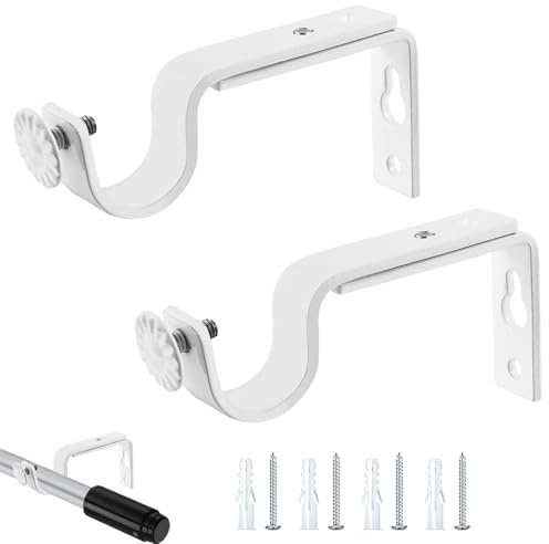 Gardinenstangen Halter, 25mm Gardinen Halterung mit Schrauben 2 Stück Metall Verstellbare Wandhalterung Weiße Vorhangstange Halterungen für Hause Büro,Schlafzimmer, Schrank, Badezimmer