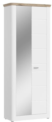 Newroom Garderobenschrank Weiß Matt Hochschrank Landhaus Skandinavisch - 204x79x37 cm (BxHxT) - Schrank - [Aries.Two] Flur Diele Eingang