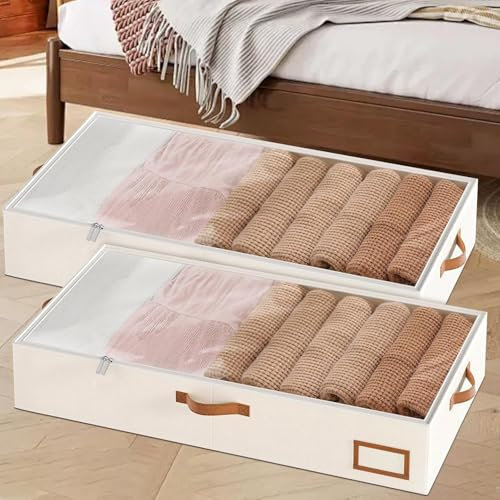RayLove Under Bed Storage, Foldable Under Bed Clothing Storages Bag for Storing Clothes, Blankets, Bedding etc - 2 Packs (Solid Color - 2)