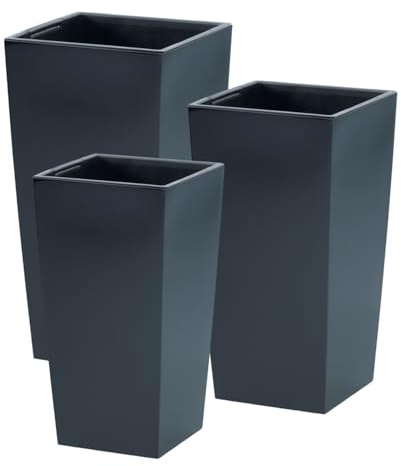 B2C Tall Planter SET OF 3 Plant Pot Flower with Insert Indoor Outdoor Garden Patio Elegant Moder Flowerpot Outdoor Patio Home (Anthracite, H32cm, H 50cm, H 61cm)