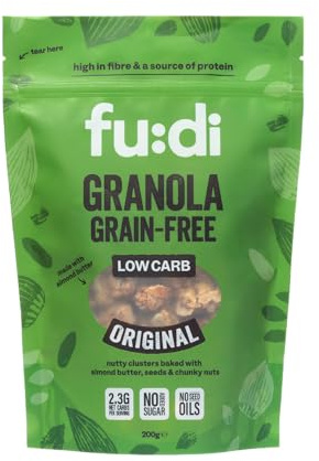 fu:di Grain-Free Granola - High Fibre, Low Carb & Source of Protein - No Added Sugar or Seed Oils - Nuts, Seeds & Almond Butter - Suitable for Vegans, Keto (200g)