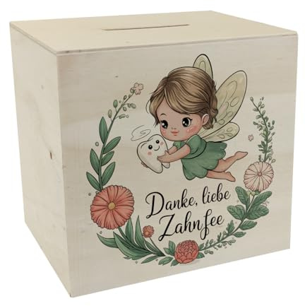 Danke, Liebe Zahnfee Spardose aus Holz für Milchzähne Lustiges Sparschwein mit Spruch für Kinderzimmer