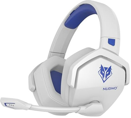 NUBWO G06 Double Casque Gaming sans Fil avec Microphone pour PS5, PS4, PC, NS, Mobile: 2,4 GHz Wireless + 5,3 Bluetooth - Batterie de 100 Heures - Pilotes de 50mm - Blanc/Bleu