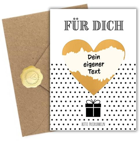 3er-Set DIY Rubbellose – personalisierbare Rubbelkarten – Mit goldenen Rubbelherzen, Kraftpapier-Umschlägen & Siegelstickern – Gutscheine für Überraschungen, besondere Anlässe & kreative Geschenkideen