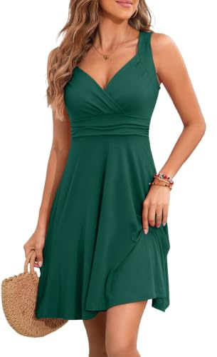 YUTILA Sommerkleid Damen V-Ausschnitt Ärmelloses Strandkleid
