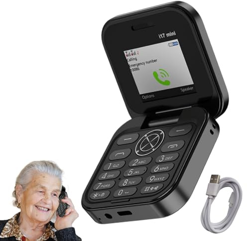 Mobiltelefon för äldre – display olåst, senior hopfällbar telefon | sömlös anslutning, enkel att greppa, grundläggande mobiltelefon för seniorer med ficklampa, hastighet, FM-radio, 4,5 cm