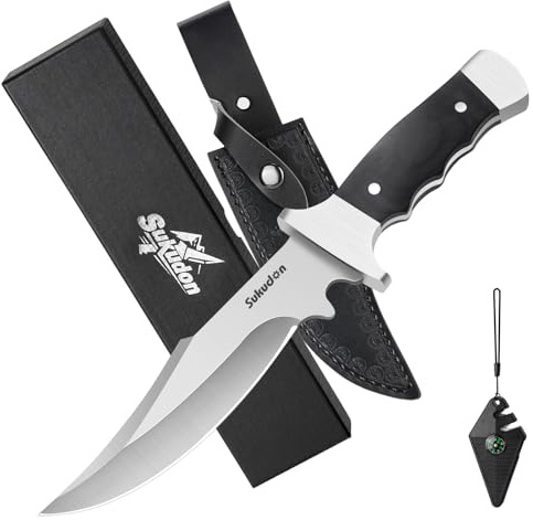 sukudon Jagdmesser,Outdoor Messer Survival mit Holster Messerschärfer mit Kompass，Bushcraft Messer set für Outdoor Jagd Wandern，Camping Survival Messer