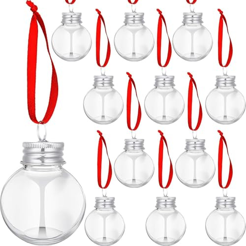 12 Stücke Weihnachtskugel Trinkglas, Wiederverwendbar Christbaumkugeln zum Befüllen, Weihnachtskugeln für Getränke, Transparente Trinkkugeln für Weihnachtsfeier-Dekoration (Silber, 50ML)
