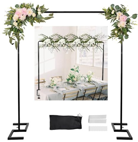 8.2 FT Wedding Arch Rectangle Stand Square Backdrop Stand, Extra Clamps to Table Rod Stand, Adjustable Photo Booth Background Kit, Balloon Arch Stand for Valentines Day Birthday Baby Shower Decor