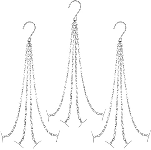 WUZIA 3Pcs Easy Fill Replacement Chains for 14 Hanging Baskets for Indoor Outdoor Flower Pots Plant Containers with Drainage Hole