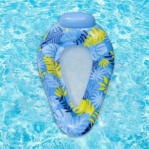 Pool Luftmatratze für Erwachsene | Aufblasbare Pool-Flöße mit Kopfstütze | Wasserhängematte Schwimmsessel mit Ahornblatt-Muster für Wasserpartys, Sommerpartys, 145x95x43cm