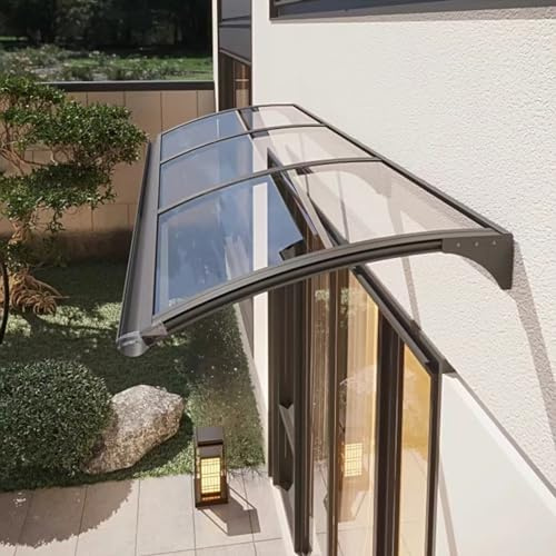 Auvent de porte d'entrée moderne et élégant - 80 x 440 cm - Polycarbonate transparent et cadre en aluminium gris - Protection contre la pluie - Isolation acoustique pour terrasse et véranda