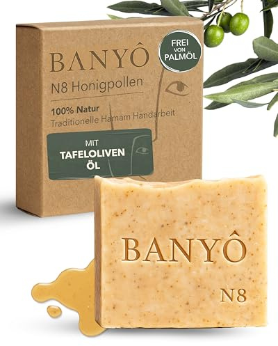 BANYÔ N08 Honigpollen Seife I Handgemachte Hamamseife mit Zink, Silizium & Selen I Antibakterieller Schutz durch Propolis I Pflegt Haut & Haar I Ideal bei Mischhaut & Hautirritationen