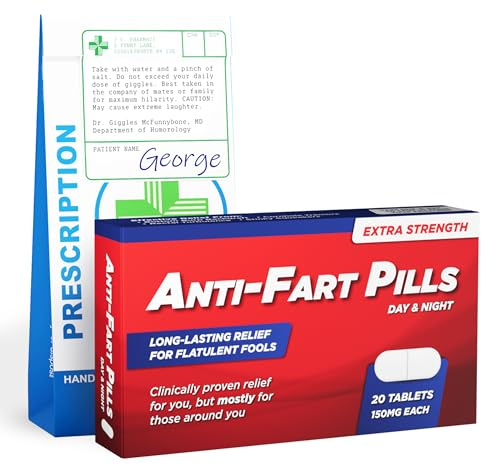 Anti-Fart Pill Box Prank Set - Funny White Elephant Gifts, Secret Santa - Funny Gifts for Male Friend, 65th, 75th, 80th Birthday Gift for Men - Farting Gag for Brother, Dad, Father, Office Coworker, Farts