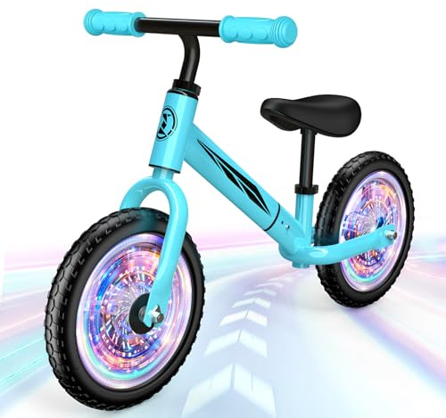 Dromlag Balance Bike for Kids Aged 2-5 Years, 50kg Weight Capacity, Adjustable Seat and Handlebars, LED Wheels, Pink and Blue