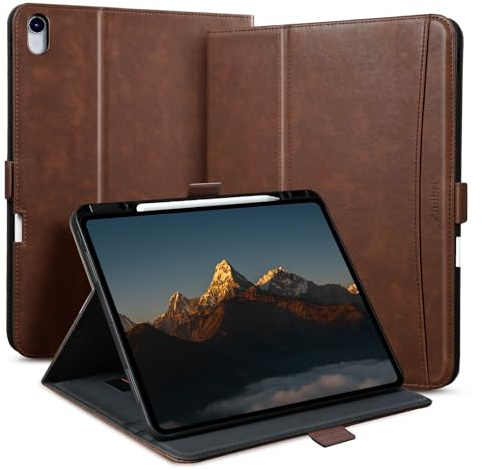 Zinibri Funda para iPad Air 11 M4/M3/M2 & iPad Air 5/4 Gen,Marrón Oscuro | Soporte Lápiz, Bolsillo, Correa de Mano, Múltiples Ángulos Soporte, Auto Sueño/Estela, Cierre Magnético, Carcasa Cuero PU