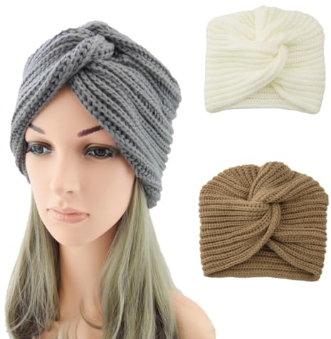 Gorro de punto con turbantes de invierno para mujer, gorros de quimio cálidos de lana, gorro elástico para la caída del cabello, 3 uds., accesorios, turbantes, envoltura para la cabeza, pelo tejid.