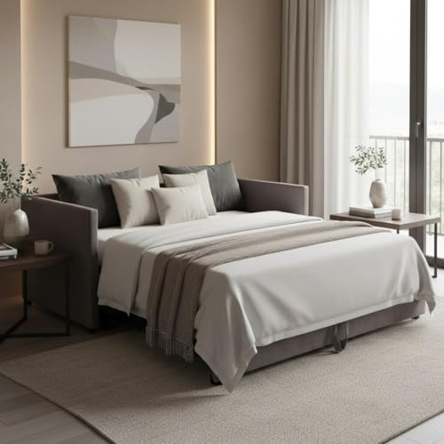 ZSSWSS Utdragbar soffa 90/180x200 cm, stoppad säng i sammet med lattissöm, multifunktionell säng för gäster, 2-plats soffa-säng omvandlad för vardagsrum, barnrum, grå