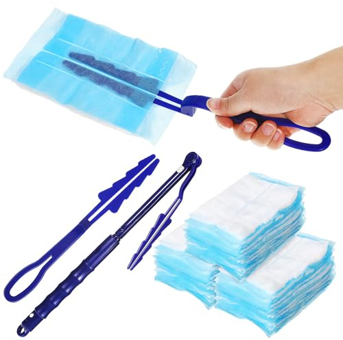 BAZEITFLOW Plumero Electrostático con Postes Corto y Extensible, Cabezales de Microfibra Recambiables 30 Piezas, Limpiador para Muebles, Ventanas y Persianas, Herramienta de Limpieza
