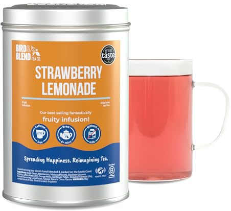 Bird & Blend Strawberry Lemonade Cold Brew Tea 150g Tin | Caffeine Free | Naturally Caffeine Free - Fruity, Zesty Citrus, Enjoy Hot or Cold