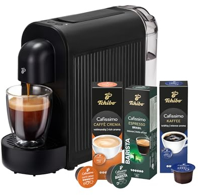 Tchibo Cafissimo NOW Kaffeemaschine Kapselmaschine inkl. 30 Kapseln für Caffè Crema, Espresso und Kaffee | 0,67 l | 1250 Watt | 11,4 x 33,7 x 23,5 cm | Schwarz