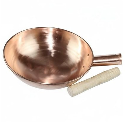 FytStycale Kupfer-Wok mit langem Stiel dickwandig Kupfer-Bratpfanne mit langem Griff leicht zu reinigen Wokpfanne Deckel für Restaurantküche, 30CM