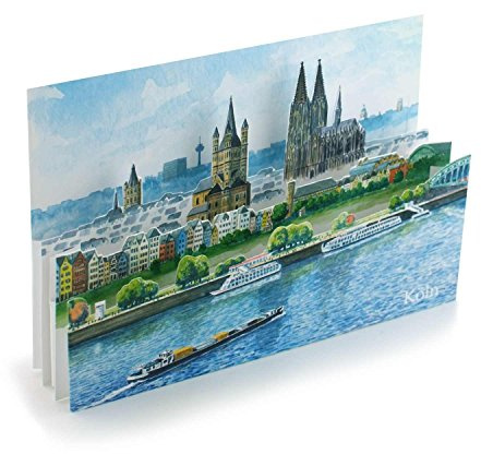 Biglietto pop-up / 3 D card: Köln und der KÖLNER DOM – mappa della città fatta con amore, che si può utilizzare come decorazione. Un biglietto speciale di auguri di Colonia o un bel souvenir