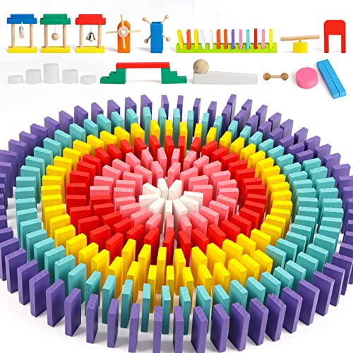 Wondertoys 600 pezzi in legno, gioco a tessere del domino, set mattoncini, giocattoli educativi regalo per i più piccoli