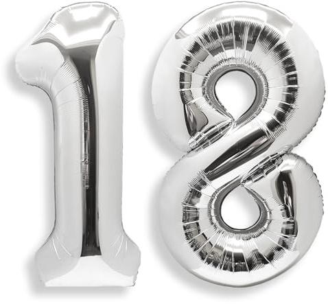 Palloncino Numero 18 Compleanno Argento: Grande 101 cm Elio Palloncini Compleanno 18 Anni Mylar Foil Numeri Gigante per Festa di Baby Shower Anniversario Decorazioni