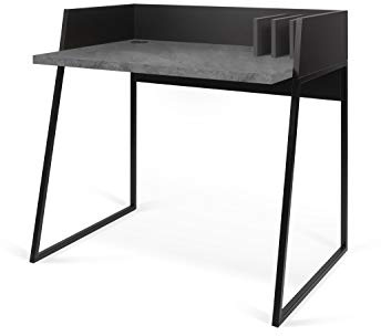 TEMAHOME Volga Schreibtisch, mit Metallgestell, kleine Trennwände, mit Kabeldurchführung, Chipboard/MDF/metalic legs, Black and Concrete Look, 90 x60 x88 cm (LxBxH)