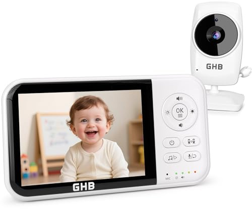 GHB Babyphone mit Kamera Baby Monitor 3,2 Zoll LCD 2100 mAh Akku 2X Zoom Temperatursensor Nachtsicht Gegensprechen