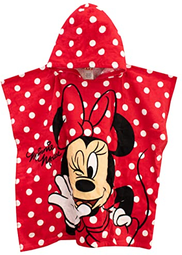 Disney Mädchen Minnie Mouse Handtuch Kinder mit Kapuze Poncho für Bad Schwimmen oder Strand rot Einheitsgröße