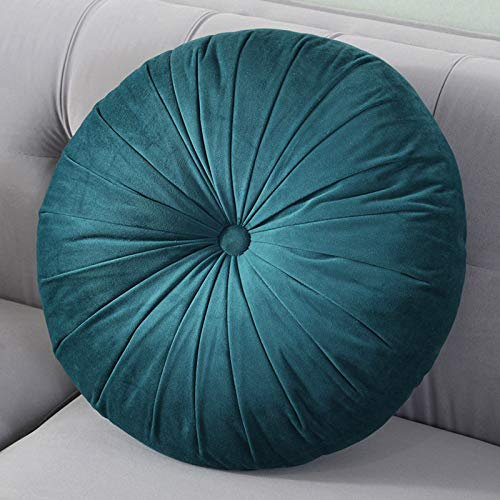 LLDHWX Runde Bodenkissen Volltonfarbe Samt Sitzkissen Kürbis Gefalteten Meditationskissen Für Yoga Wohnzimmer Balkon Dekoration Yogakissen-Grün 43cm(17inch)