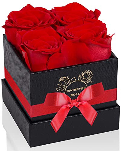 UFOREVER ROSES 4 Stück konservierte Rosen in einer Box Konservierte Blumen Rosen Geschenk für Sie Rot