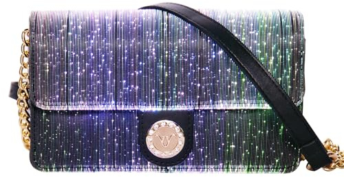 lumisonata LED-Taschen, beleuchtete Geldbörse, 7 Farben, Festival, Abend, Clutch, leuchtende Umhängetasche, Leder, Schultertasche, Schwarz, 7.87 x 2.95 x 4.52 inches