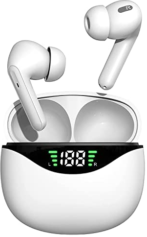 DFLIVE Kopfhörer, Kabellos in Ear mit Mikrofon, Sport, IPX5, Touch Control, HiFi Stereoklang, USB-C Quick Charge, 30H Spielzeit, Weiß, CS121, Mäßig