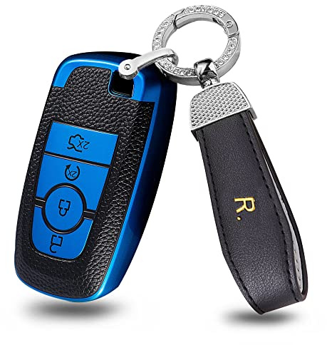 ontto Autoschlüssel Hülle Fernbedienung Cover Passt für Ford Mondeo MK5 Focus Edge Fusion Mustang Explorer F150 F250 F350 Ecosport Schlüsselhülle Schlüsselanhänger TPU Schlüsselgehäuse 4 Tasten-Blau