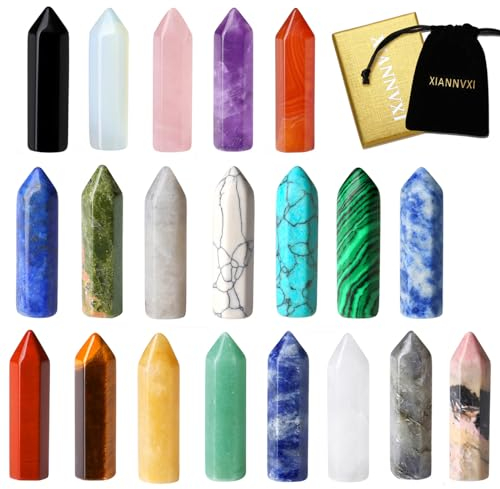 XIANNVXI 20 Pcs Healing Crystals Set Crystals Gemstones Wands Bulk Crystal Gifts Reiki Polished Stones Crystal Points Assorted Crystals for Beginners Collection