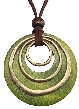joymiao Leather Necklaces for Women Boho Leather Necklace Long Wooden Neckalce Choker Circle Vintage Necklace Wooden Pendant Long Necklaces