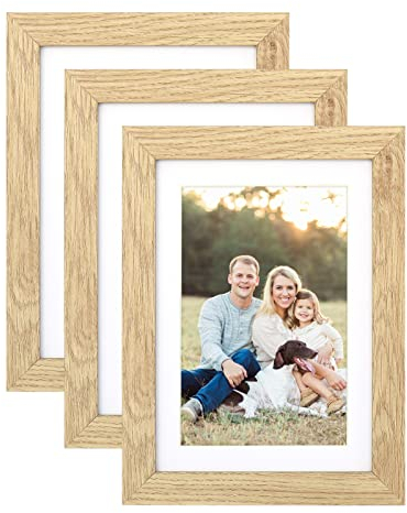 YEEPHAN 13 x 18 cm Bilderrahmen 3er Set,MDF Holz 5 x 7 Zoll Fotorahmen mit Plexi-glass für Bilder 10x15 mit Passepartout oder 13x18 ohne Passepartout, Tisch und Wandmontage Display