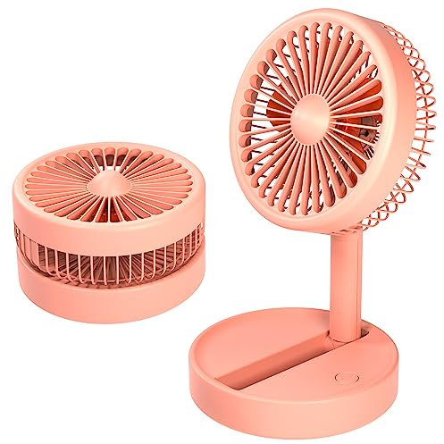 N NEWTOP Mini Ventilatore Batteria Ricaricabile Silenzioso Base Tavolo Portatile Fan 3 Velocità Regolabile Posizioni Richiudibile per Casa Ufficio Scrivania Viaggio Campeggio Mare Camper (Rosa)