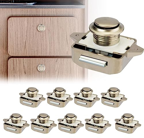 Opaltool 10 Piezas Cerradura de Pestillo con Botón Pulsador, Pomo de Pestillo de 15-18mm, Cerradura de Puerta Sin Llave para RV, Barco, Yate, Autocaravana, Armario, Puerta