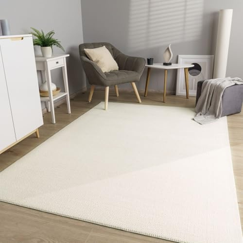 TT Home Wohnzimmer Teppich Esszimmer Kurzflor Boho Design Skandi Flauschig Unifarben, Farbe:Creme, Größe:160x220 cm