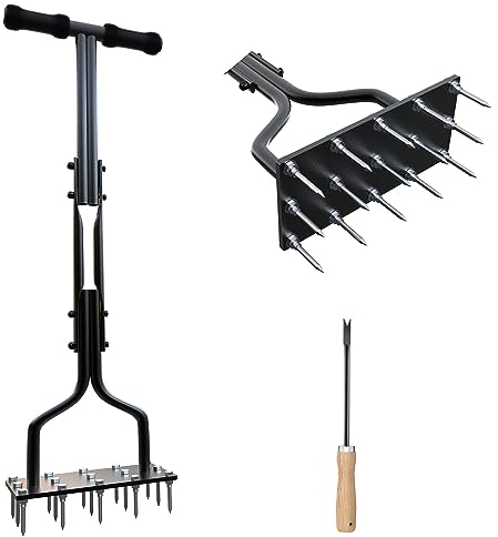 Lawn Aerator, vanpein Lawn Spike Aerator Manual Tool with 15 Iron Spikes, Manual Dethatching, and Soil Aerating Tool with Clean Tool for Aerating Lawns & Yard Care, 36 inch